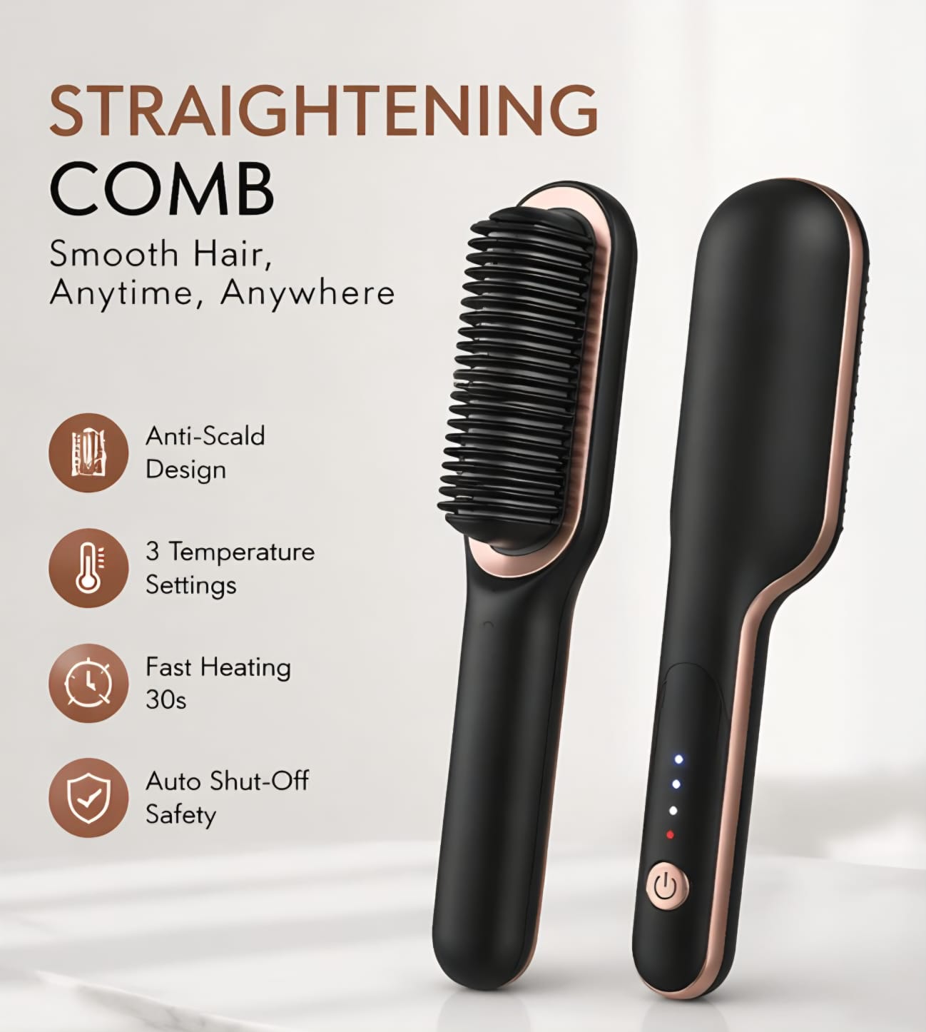 CareBrush PRO 3-in-1 Ceramic Hair Straightening Brush For Women