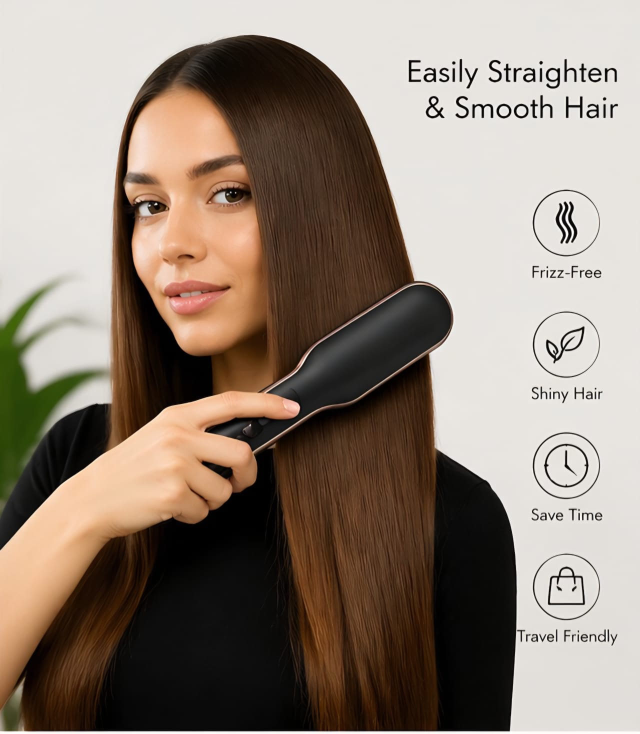 CareBrush PRO 3-in-1 Ceramic Hair Straightening Brush For Women